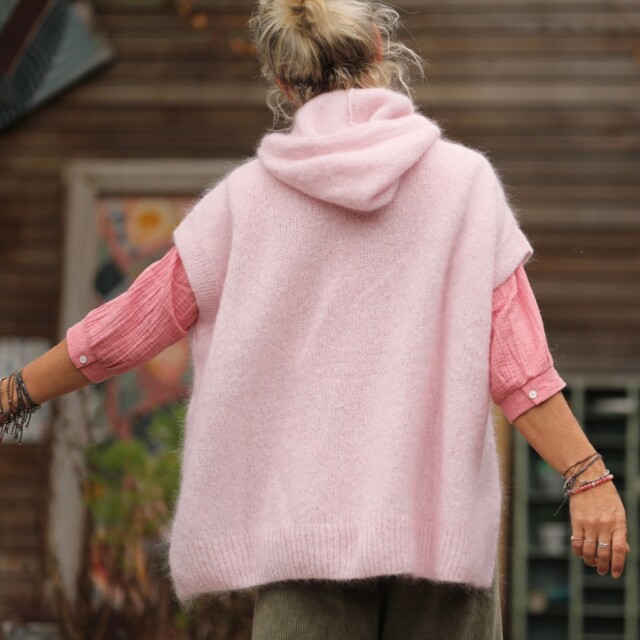 Quintessence - Pull capuche Calypso - Rose poudré