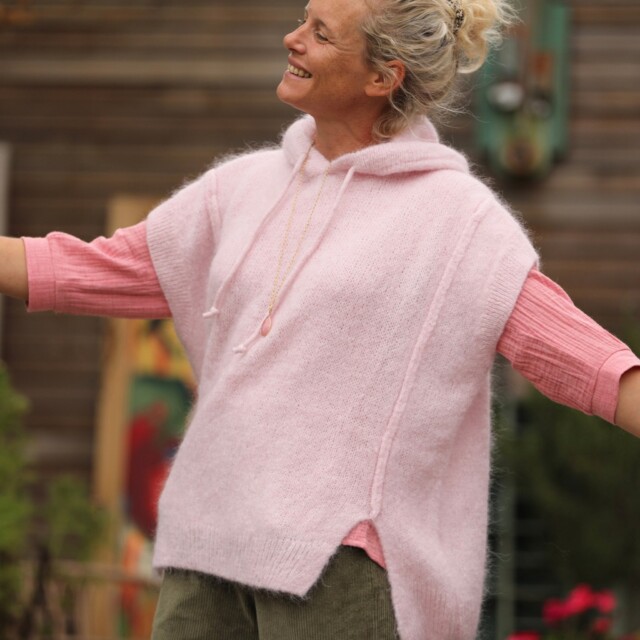 Quintessence - Pull capuche Calypso - Rose poudré