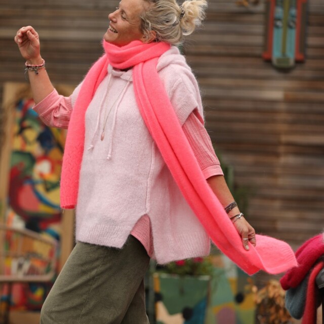 Quintessence - Pull capuche Calypso - Rose poudré