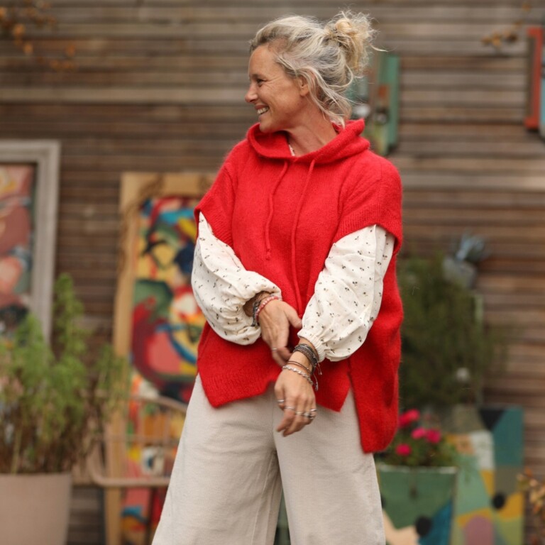 Quintessence - Pull capuche Calypso - Rouge orangé