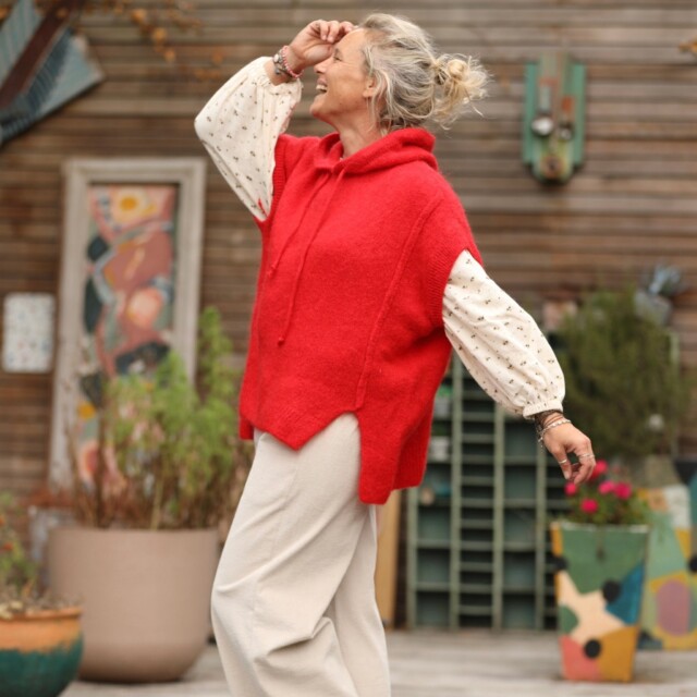 Quintessence - Pull capuche Calypso - Rouge orangé