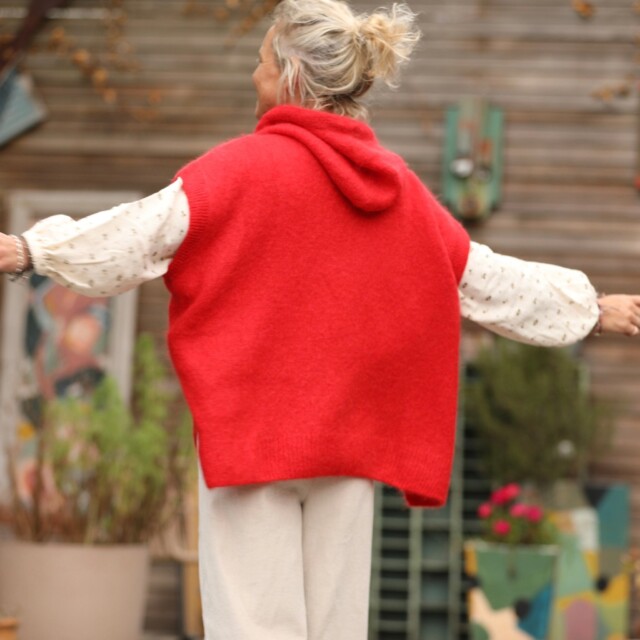 Quintessence - Pull capuche Calypso - Rouge orangé