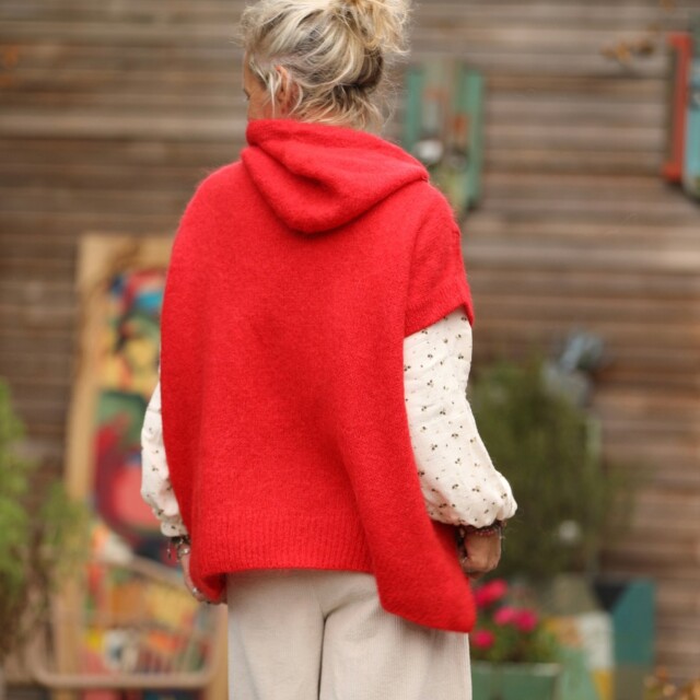 Quintessence - Pull capuche Calypso - Rouge orangé