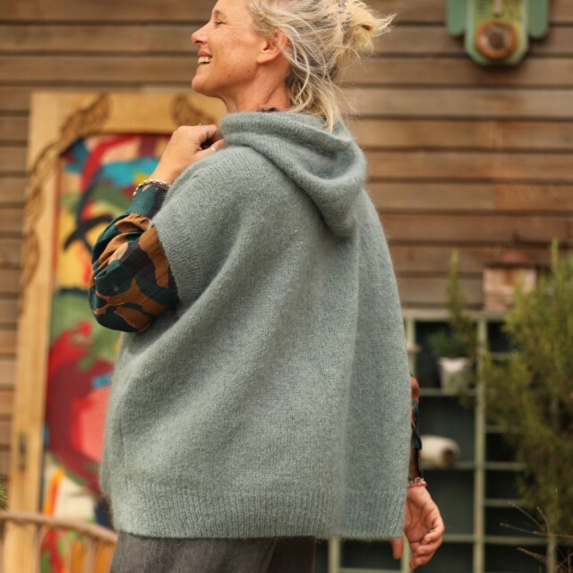 Quintessence - Pull capuche Calypso - Vert eucalyptus