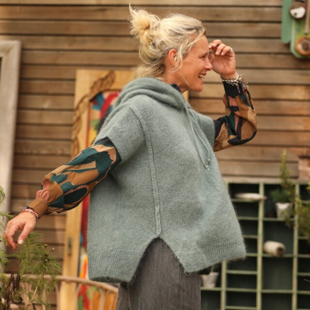 Quintessence - Pull capuche Calypso - Vert eucalyptus