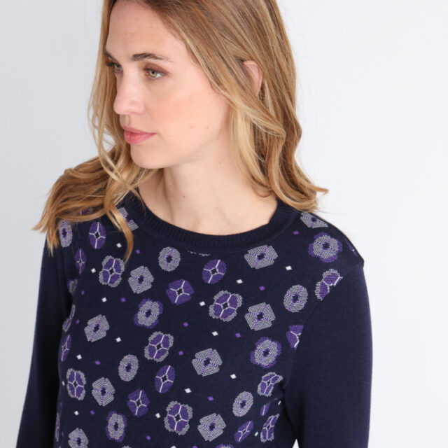 Maison Solfin - Pull jacquard en laine col rond Made in France| B.Solfin