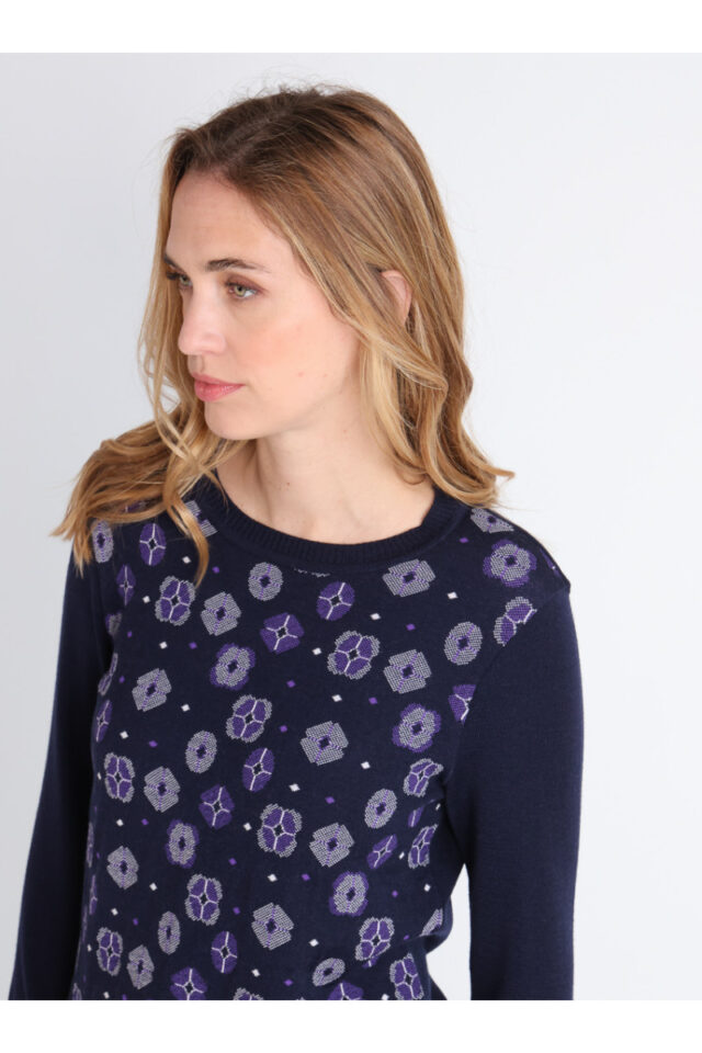 Maison Solfin - Pull jacquard en laine col rond Made in France| B.Solfin