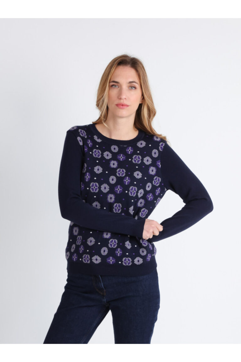 Maison Solfin - Pull jacquard en laine col rond Made in France| B.Solfin