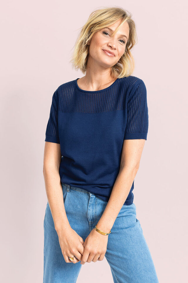 Maison Solfin - Pull manches courtes ajourées Made in France| B.Solfin