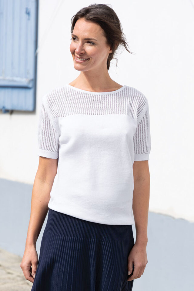 Maison Solfin - Pull manches courtes ajourées Made in France| B.Solfin