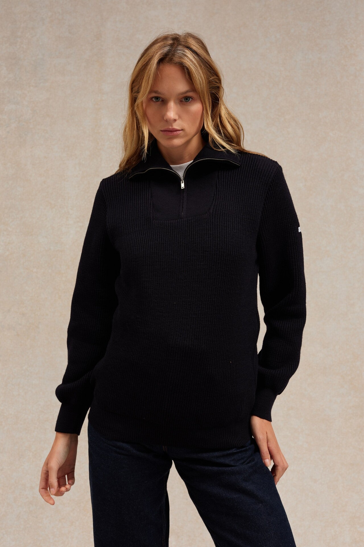 Le Minor - Pull camionneur bleu marine pour femme en laine vierge