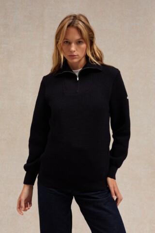 Le Minor - Pull camionneur bleu marine pour femme en laine vierge