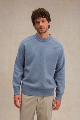Pull homme col rond bleu orage par la marque Le Minor Le Minor - Pull homme col rond bleu orage