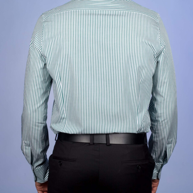 La Chemise Française - Chemise Rayure Bâton Rouge 3mm - Petit Col Français - Coupe Ajustée