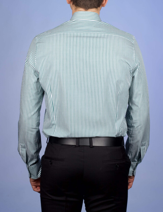 La Chemise Française - Chemise Rayure Bâton Rouge 3mm - Petit Col Français - Coupe Ajustée