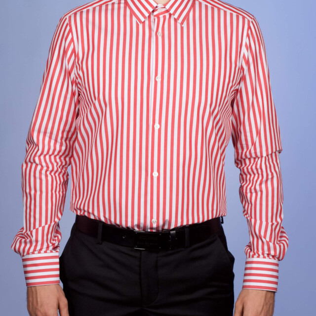 La Chemise Française - Chemise Rayure Bâton Rouge 7mm - Petit Col Français - Coupe Ajustée