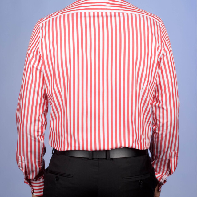 La Chemise Française - Chemise Rayure Bâton Rouge 7mm - Petit Col Français - Coupe Ajustée