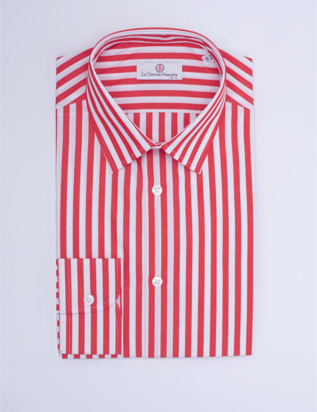 La Chemise Française - Chemise Rayure Bâton Rouge 7mm – Petit Col Français – Coupe Ajustée