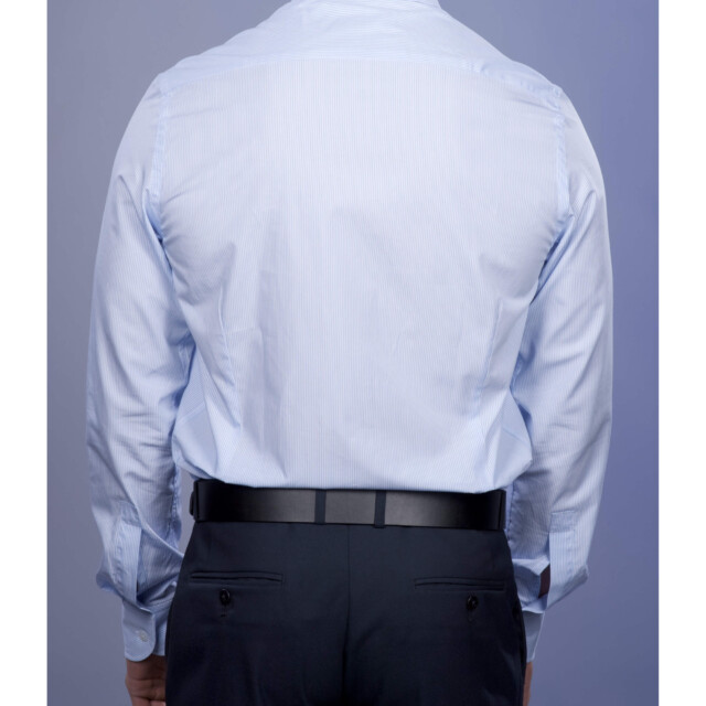 La Chemise Française - Chemise Rayure Bâton Bleu 2mm - Petit Col Français - Coupe Ajustée