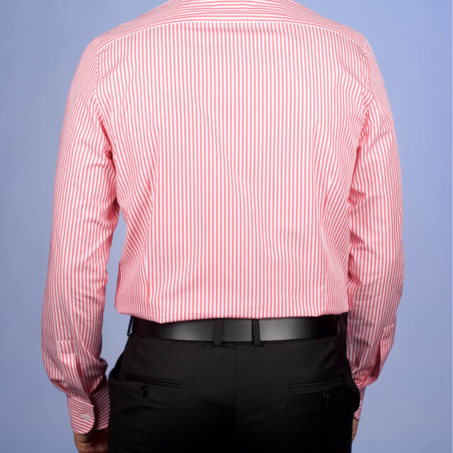 La Chemise Française - Chemise Rayure Bâton Rouge 3mm - Petit Col Français - Coupe Ajustée