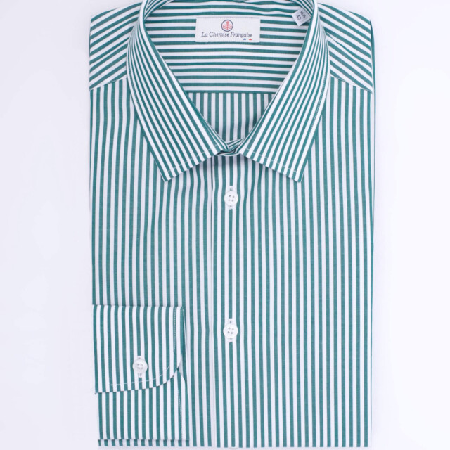 La Chemise Française - Chemise Rayure Bâton Rouge 3mm - Petit Col Français - Coupe Ajustée