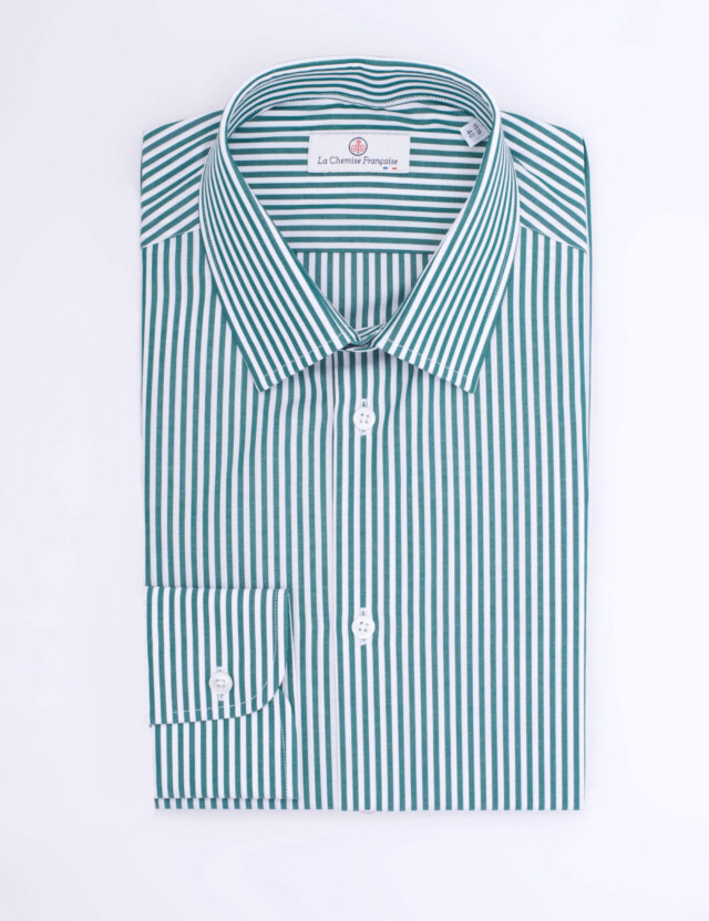 La Chemise Française - Chemise Rayure Bâton Rouge 3mm - Petit Col Français - Coupe Ajustée