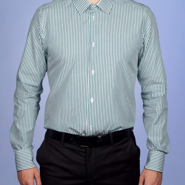 La Chemise Française - Chemise Rayure Bâton Rouge 3mm - Petit Col Français - Coupe Ajustée