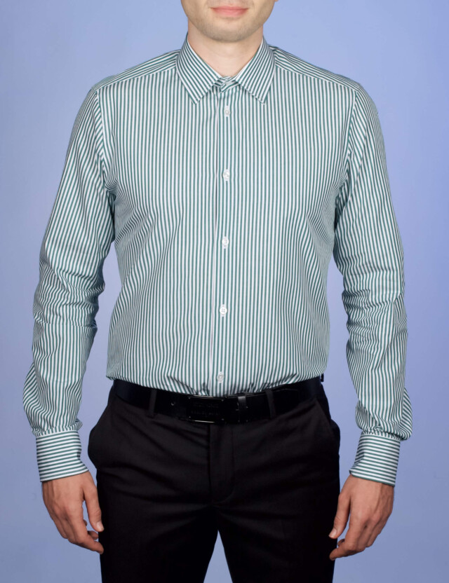 La Chemise Française - Chemise Rayure Bâton Rouge 3mm - Petit Col Français - Coupe Ajustée