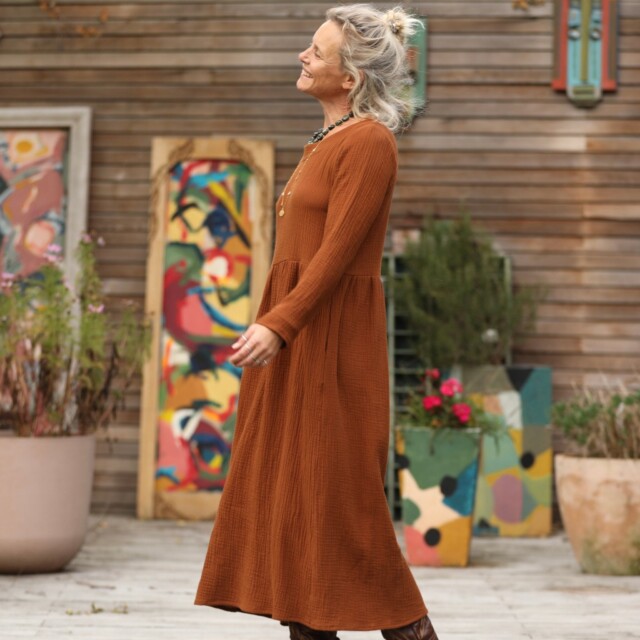 Quintessence - Robe Anaëlle - Double gaze de coton Camel