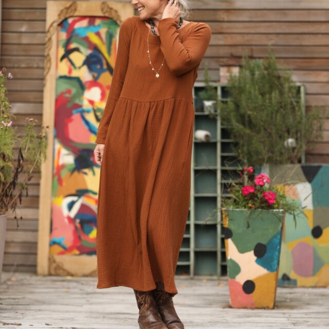 Quintessence - Robe Anaëlle - Double gaze de coton Camel