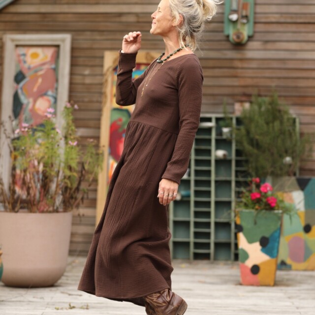 Quintessence - Robe Anaëlle - Double gaze de coton chocolat