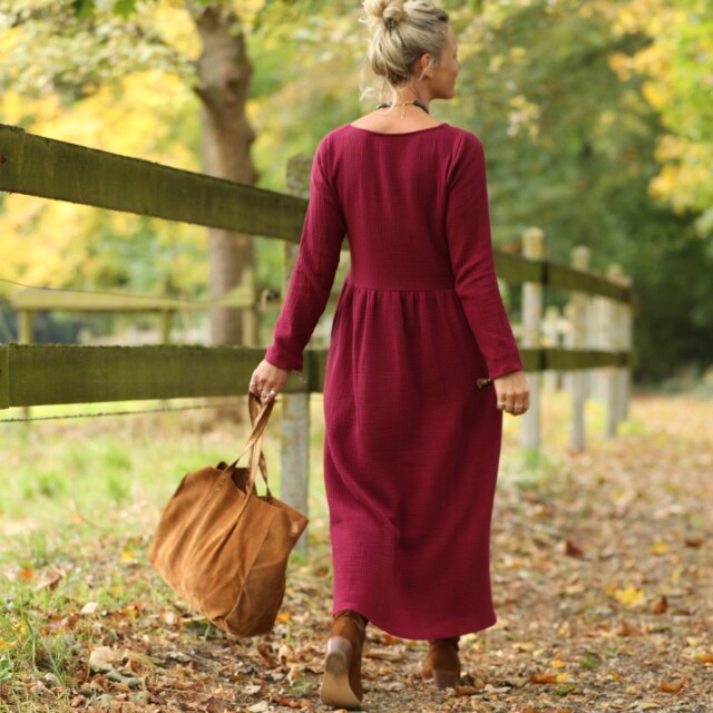 Quintessence - Robe Anaëlle - Double gaze de coton grenat