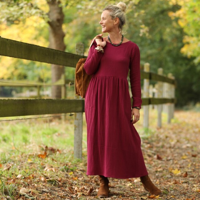 Quintessence - Robe Anaëlle - Double gaze de coton grenat