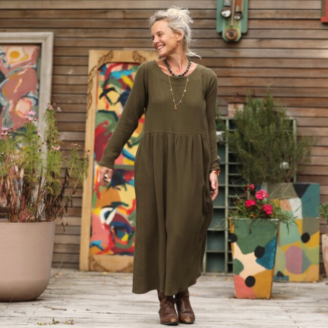 Quintessence - Robe Anaëlle - Double gaze de coton kaki