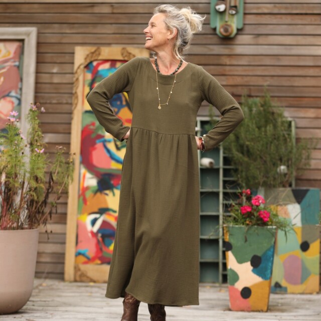 Quintessence - Robe Anaëlle - Double gaze de coton kaki