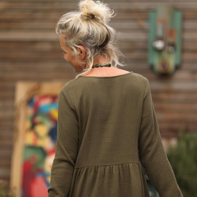 Quintessence - Robe Anaëlle - Double gaze de coton kaki