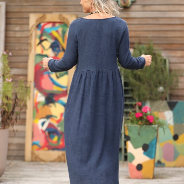 Quintessence - Robe Anaëlle - Double gaze de coton marine