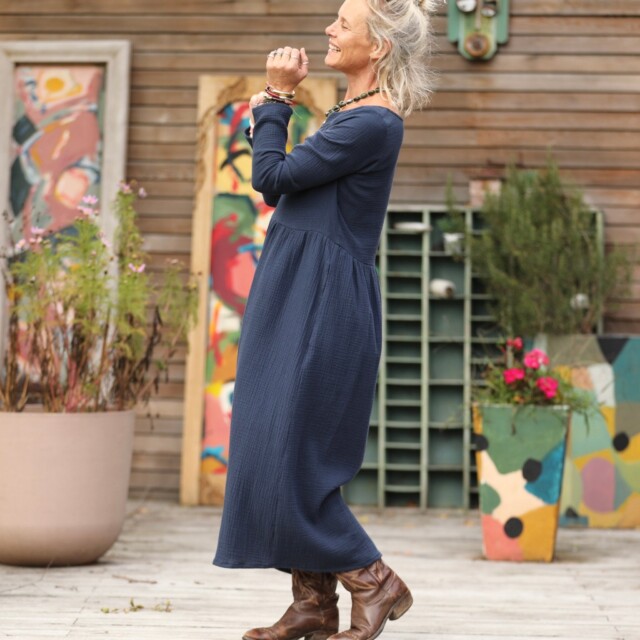 Quintessence - Robe Anaëlle - Double gaze de coton marine