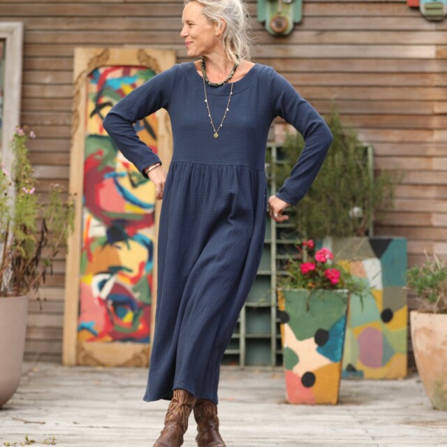 Quintessence - Robe Anaëlle - Double gaze de coton marine