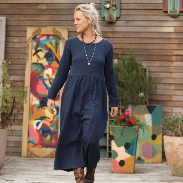 Quintessence - Robe Anaëlle - Double gaze de coton marine