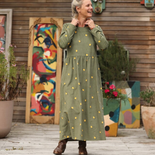 Quintessence - Robe Anaëlle - Velours kaki Citronné