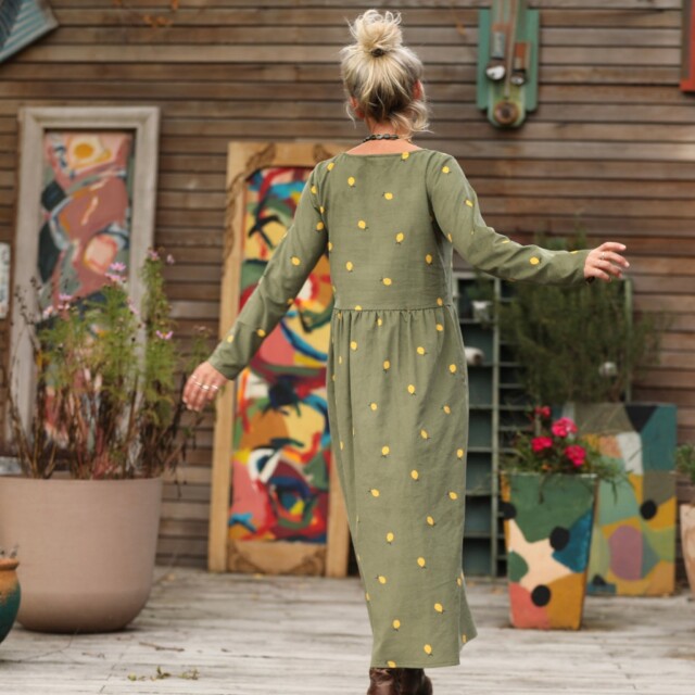 Quintessence - Robe Anaëlle - Velours kaki Citronné