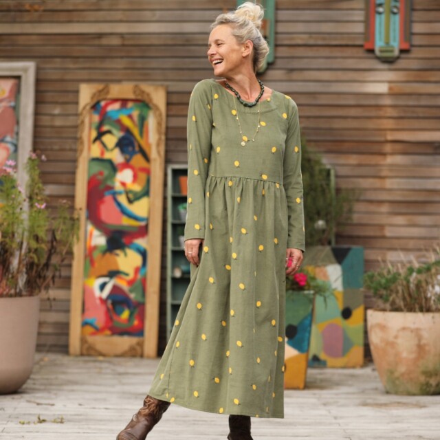 Quintessence - Robe Anaëlle – Velours kaki Citronné