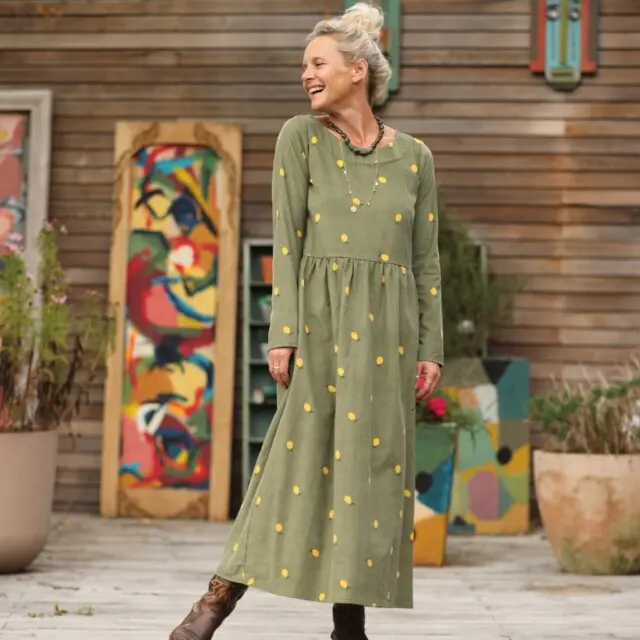 Quintessence - Robe Anaëlle – Velours kaki Citronné