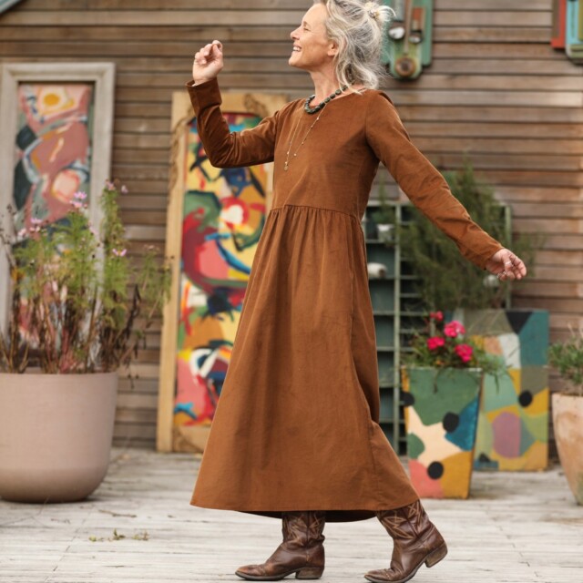 Quintessence - Robe Anaëlle - Velours milleraies Camel