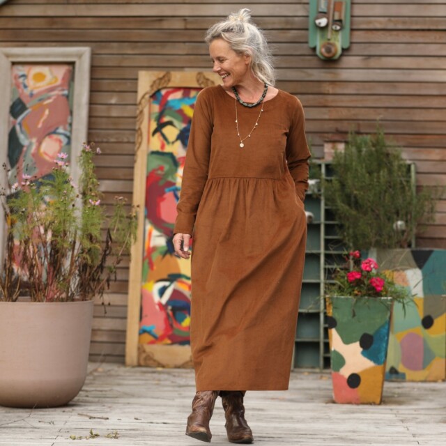 Quintessence - Robe Anaëlle - Velours milleraies Camel