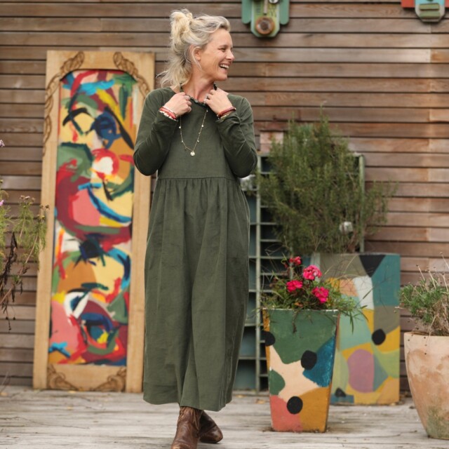 Quintessence - Robe Anaëlle - Velours milleraies kaki