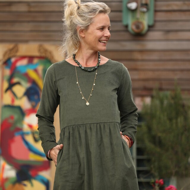 Quintessence - Robe Anaëlle - Velours milleraies kaki