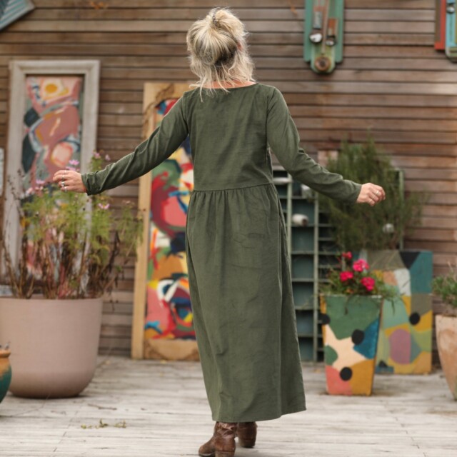 Quintessence - Robe Anaëlle - Velours milleraies kaki