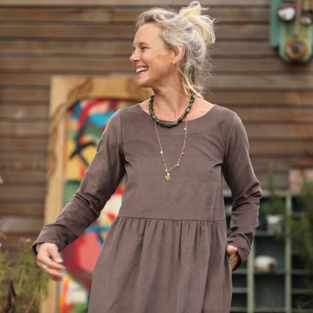 Quintessence - Robe Anaëlle - Velours milleraies moka